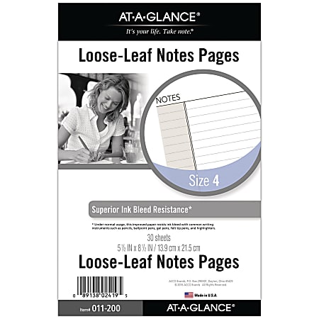 AT-A-GLANCE Undated Notes Pages, Loose-Leaf, 7 Ring, Desk Size, 5 1/2" x 8 1/2"