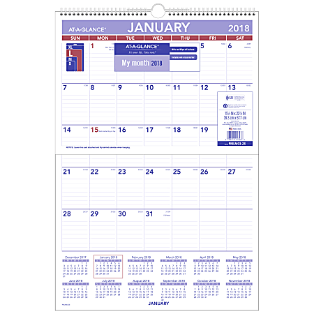 AT-A-GLANCE® Monthly Erasable Wall Calendar, 15 1/2" x 22 3/4", White, January to December 2018 (PMLM0328-18)