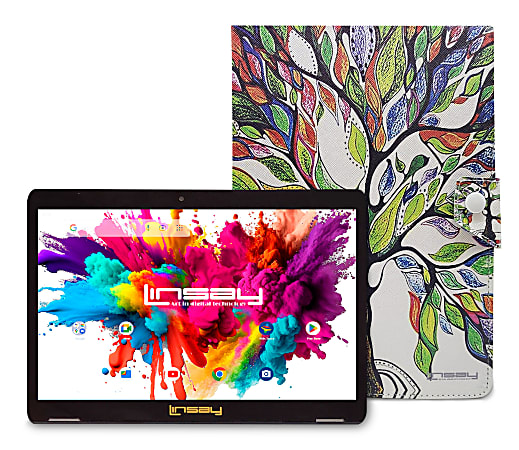 Linsay Octa Core Tablet, 10.1”, 4GB Memory, 128GB Storage, Android 13, With Tree Marble Case