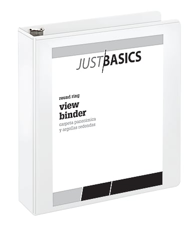 Just Basics® Basic View 3-Ring Binder, 2" Round Rings, 41% Recycled, White