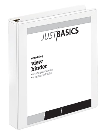 Just Basics® Basic View 3-Ring Binder, 1 1/2" Round Rings, 41% Recycled, White