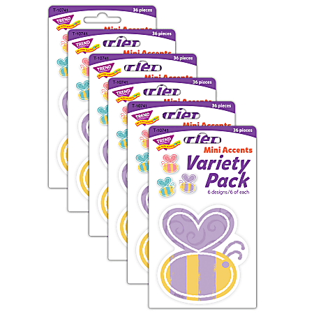 Trend Mini Accents, Garden Bees, 36 Accents Per Pack, Bundle Of 6 Packs