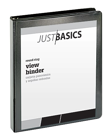 Just Basics® Basic View 3-Ring Binder, 1" Round Rings, 41% Recycled, Black