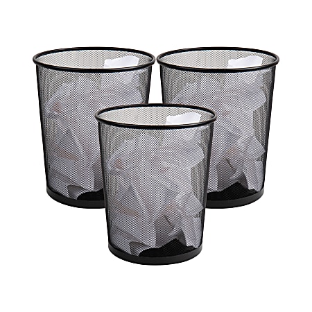 Mind Reader Metal Waste Paper Baskets 4.5-Gallon,13-3/4"H x 11-1/2"W x 11-1/2"L, Black, Set Of 3 Baskets