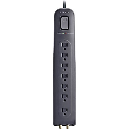 Belkin 7 Outlet Surge Protector with 4ft Power Cord - 2000 Joules - 7 - 2000 J - 75 kA - Coaxial Cable Line - 4 ft