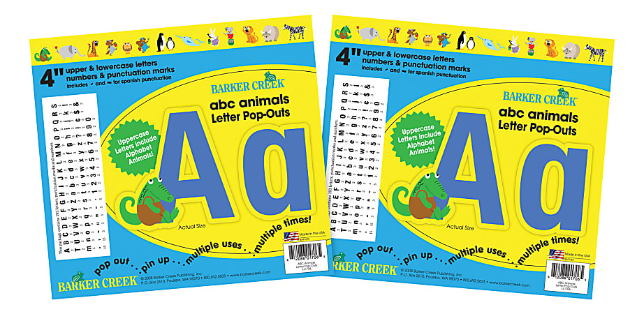 Barker Creek Letter Pop-Outs, 4", ABC Animals, Pack Of 386