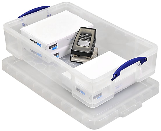 Really Useful Box Plastic Storage Container With Built In Handles And Snap  Lid 17 Liters 17 14 x 14 x 7 Blue - Office Depot