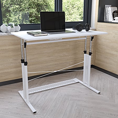 Flash Furniture 40"Wide Height-Adjustable Sit-To-Stand Home Office Desk, White