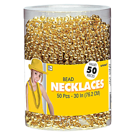 Amscan Bead Necklaces, 30", Gold, Pack Of 50 Necklaces