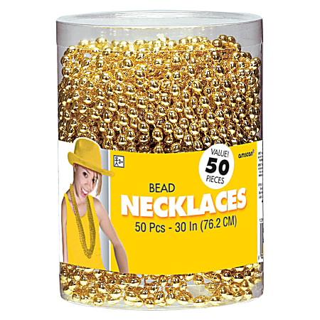 Amscan Bead Necklaces, 30", Gold, Pack Of 50