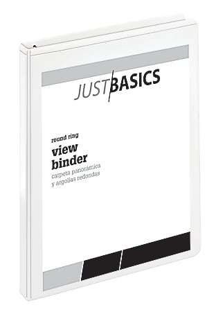 Just Basics® Basic View 3-Ring Binder, 1/2" Round Rings, 41% Recycled, White