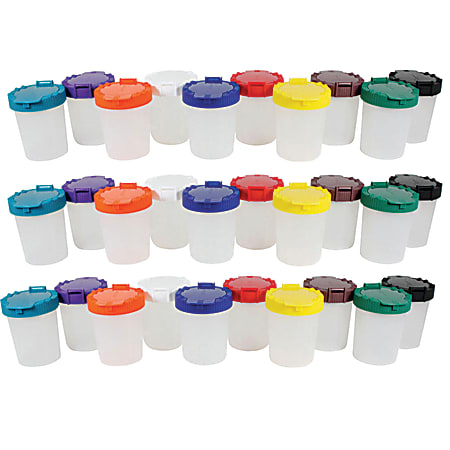 Sargent Art No-Spill Paint Cups, 2.5 Oz, Clear/Assorted Colors, 10 Cups Per Pack, Case Of 3 Packs