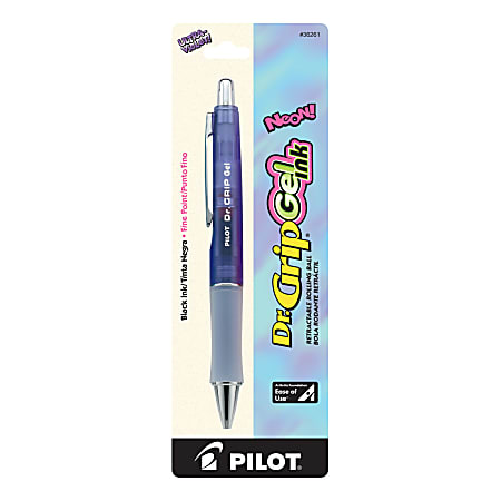 Pilot® Dr. Grip™ Gel Rollerball Pen, Fine Point, 0.7 mm, Ultraviolet Barrel, Black Ink