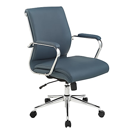 Office Star Mid Back Manager's Chair with Dillon Blue Fabric and Chrome Base