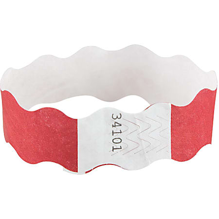 SICURIX Wavy Wristbands with Adhesive - 100 / Pack - Red - Tyvek