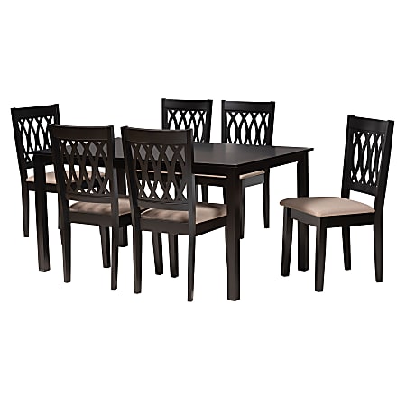 Baxton Studio Florencia Modern 7-Piece Dining Set, 29-3/16”H x 59-1/16”W x 35-7/16”D, Beige/Espresso Brown