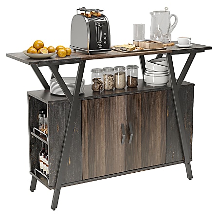 Bestier 48"W Storage Cabinet With LED Light, Walnut