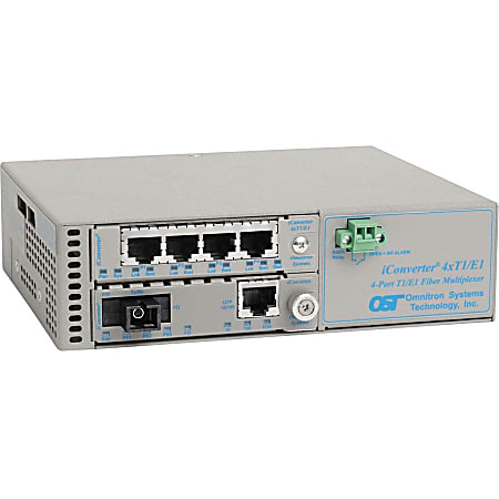 Omnitron Systems iConverter 4-Port T1/E1 Multiplexer - 4x T1/E1 , 1x 10/100Base-T , 1x 100Base-FX - 100Mbps Fast Ethernet, 1.544Mbps T1 , 2.048Mbps E1
