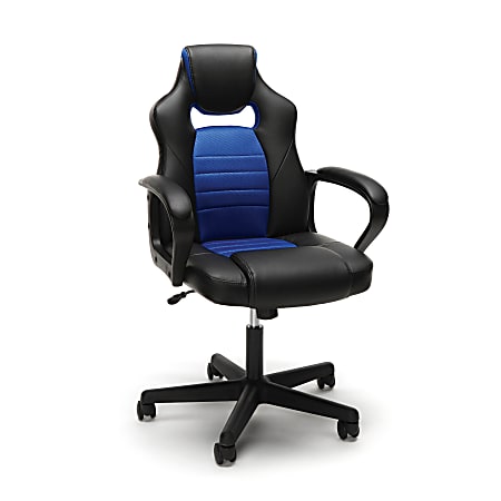 Essentials By OFM Racing-Style Mid-Back Gaming Chair, Blue/Black