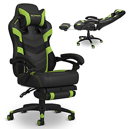 RESPAWN 110 Pro Gaming Chair, With Footrest & Headrest Pillow, Green, RSP110V2GRN