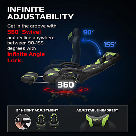RESPAWN 110 Pro Gaming Chair With Footrest Headrest Pillow Green
