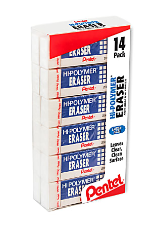Pentel® Hi-Polymer Block Eraser, White, Pack Of 14