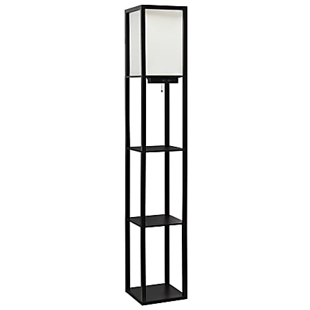 Simple Designs Etagere Organizer Floor Lamp, 62-1/2”H, White Shade/Black Base
