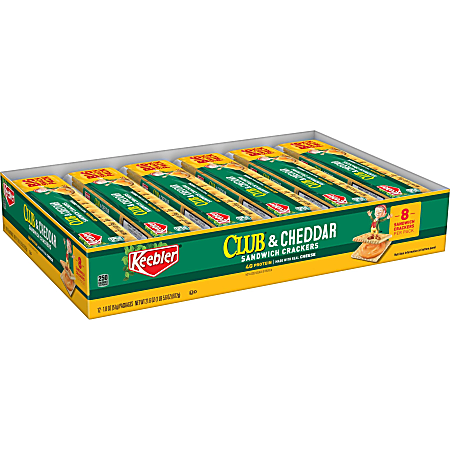 KKeebler Sandwich Crackers, Single Serve Snack Crackers, Office and Kids Snacks, Club and Cheddar, 21.6oz Tray (12 Packs)