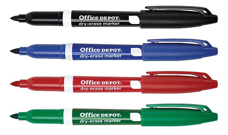 Office Depot® Brand Low-Odor Pen-Style Dry-Erase Markers, Fine Point, 100% Recycled, Assorted Colors, Pack Of 4