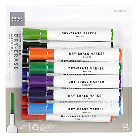 Office Depot® Brand Low-Odor Dry-Erase Markers, Chisel Point, 100% Recycled, Assorted Colors, Pack Of 12