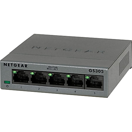 Netgear GS305 Ethernet Switch - 5 Ports - 10/100/1000Base-T - 2 Layer Supported - Desktop, Wall Mountable - 2 Year Limited Warranty