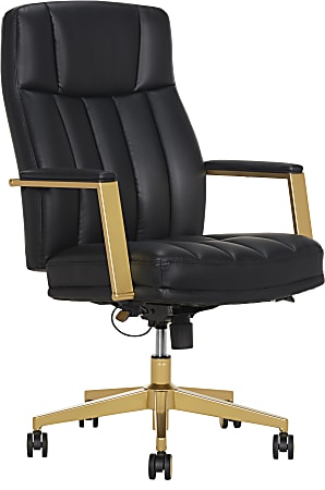 Thomasville&reg; Lyndale Ergonomic Vegan Leather Mid-Back Office Chair, Black/Gold