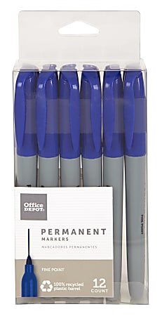 Office Depot® Brand Permanent Markers, Fine Point, 100% Recycled, Blue Ink, Pack Of 12