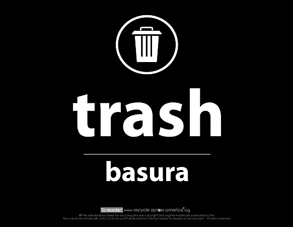 Recycle Across America Trash Standardized Recycling Labels, TRASH-8511, 8 1/2" x 11", Black