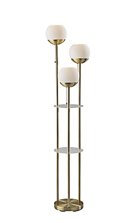 Adesso® Bianca Shelf Floor Lamp, 63”H, Antique Brass/White Opal Glass