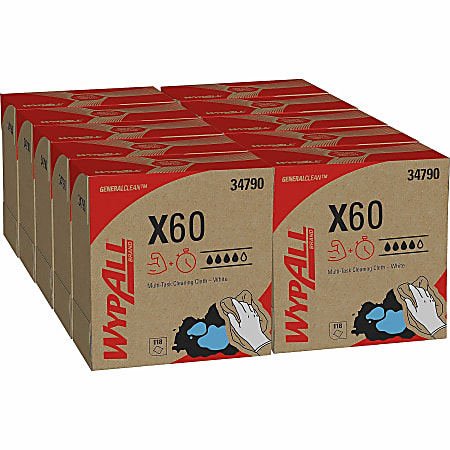 Wypall General Clean X60 Multi-Task Cleaning Cloths, 8-3/8" x 16-13/16", 118 Cloths Per Box, Carton Of 10 Boxes
