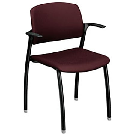 HON® F3™ Guest Chair With Arms And Casters, 33"H x 19 1/2"W x 21 1/2"D, Black Frame, Wine Fabric