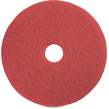 Genuine Joe Red Buffing Floor Pad - 16" Diameter - 5/Carton x 16" Diameter x 1" Thickness - Fiber - Red