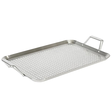 Martha Stewart Amber Cast Aluminum Rectangular BBQ Grill Topper With Handles, 17” x 12”, Silver