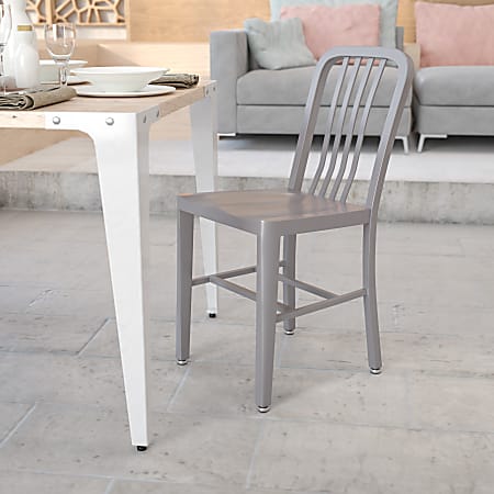 Flash Furniture Commercial Grade Metal IndoorOutdoor Chair Silver Office Depot