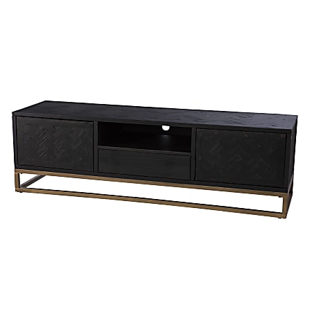 SEI Furniture Dessingham TV/Media Stands, 20”H x 65”W x 18”D, Black/Brown/Antique Gold, Set Of 2 Stands