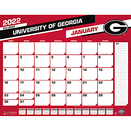 Lang Turner Licensing Monthly Desk Calendar, 22” x 17”, University Of Georgia, January To December 2022