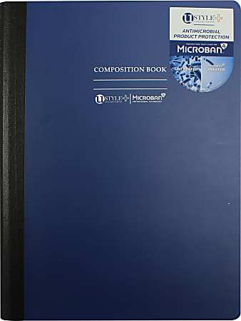 U Style Antimicrobial 1 Subject Notebook With Microban Antimicrobial Protection, 7 1/2" x 9 3/4", College Ruled, 100 Sheets (200 Pages), Navy