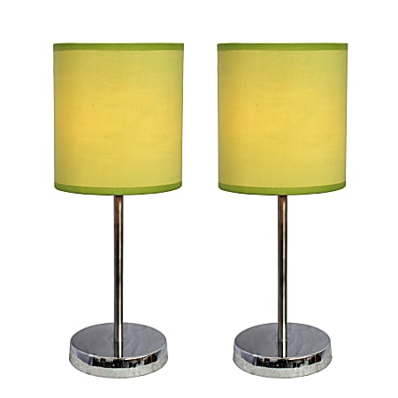 Simple Designs Mini Basic Table Lamp, 11"H, Green Shade/Chrome Base, Set of 2 Lamps