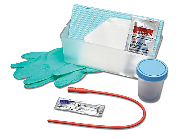Medline Urethral Catheterization Trays With Catheters, 3-1/4"H x 4"W x 9"D, Red, Pack Of 20 Trays