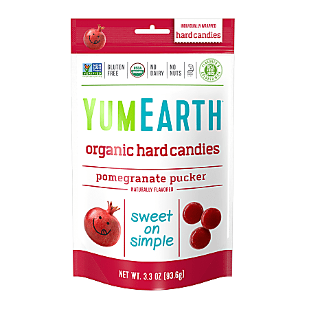 YumEarth Organic Pomegranate Pucker Hard Candies, 3.3 Oz, Pack Of 3 Bags