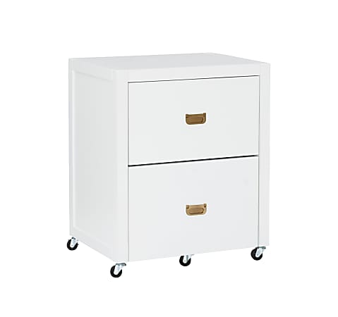 Linon Ari 22"W x 17"D Lateral 2-Drawer Mobile Home Office File Cabinet, White/Gold