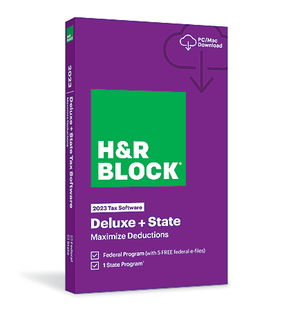 H&R Block Deluxe + State 2023 Tax Software, For PC/Mac, Product Key/Download