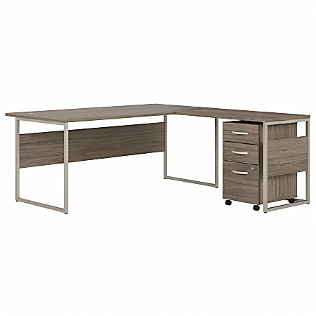 Bush® Business Furniture Hybrid 72"W L-Shaped Table Desk With 3-Drawer Mobile File Cabinet, Modern Hickory, Premium Installation