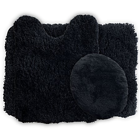 Lavish Home 3-Piece Super Plush Non-Slip Bath Mat Rug Set, Black